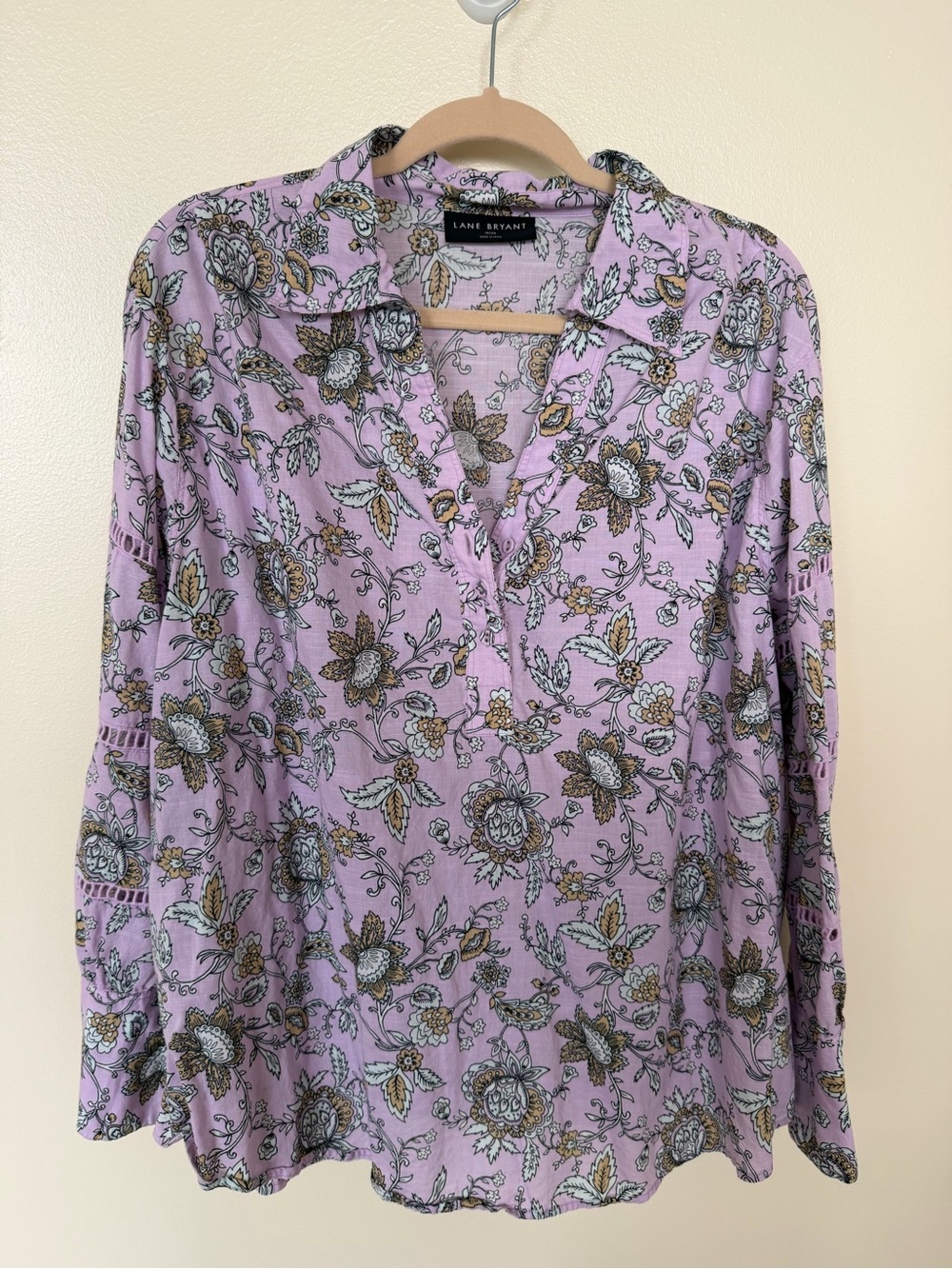 LANE BRYANT Light Purple Paisley Floral Long Sleeve Blouse